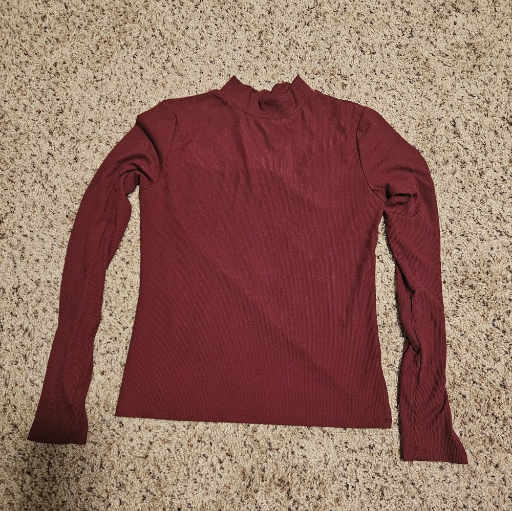 Maroon Mock Neck Ribbed Top